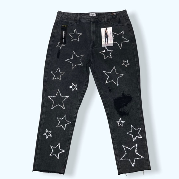 NWT Simple Society High Rise Straight Leg Rhinestone Accent Jeans Sz 15/33 - Picture 1 of 8